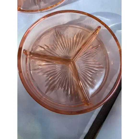 Vintage Pink Depression Glass- set of 2 divided relish dishes - Picture 3 of 9